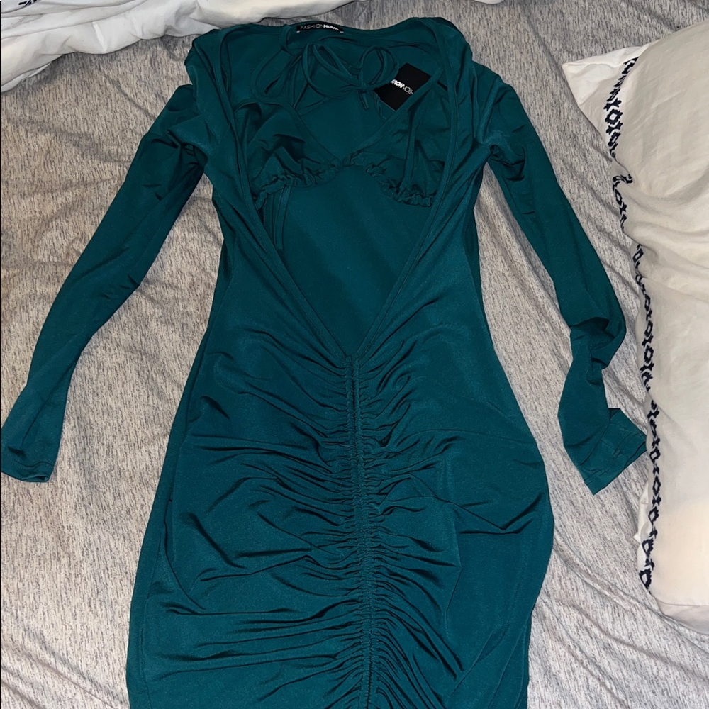 Elegant Teal Ruched Dress 2 pieces